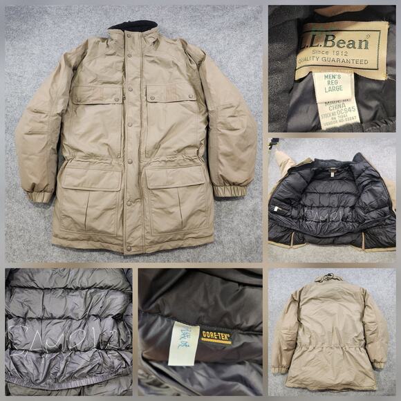 LL Bean SAMPLE Jacket Mens Large Tan Gore Tex Parka Insulated Goose Down Coat - Picture 1 of 16